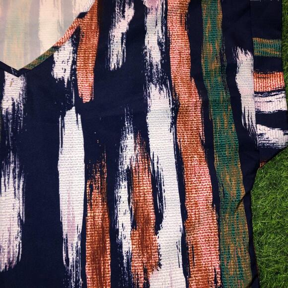 Women’s Navy/Teal Patterned Cuff Sleeve Blouse - Picture 3 of 3